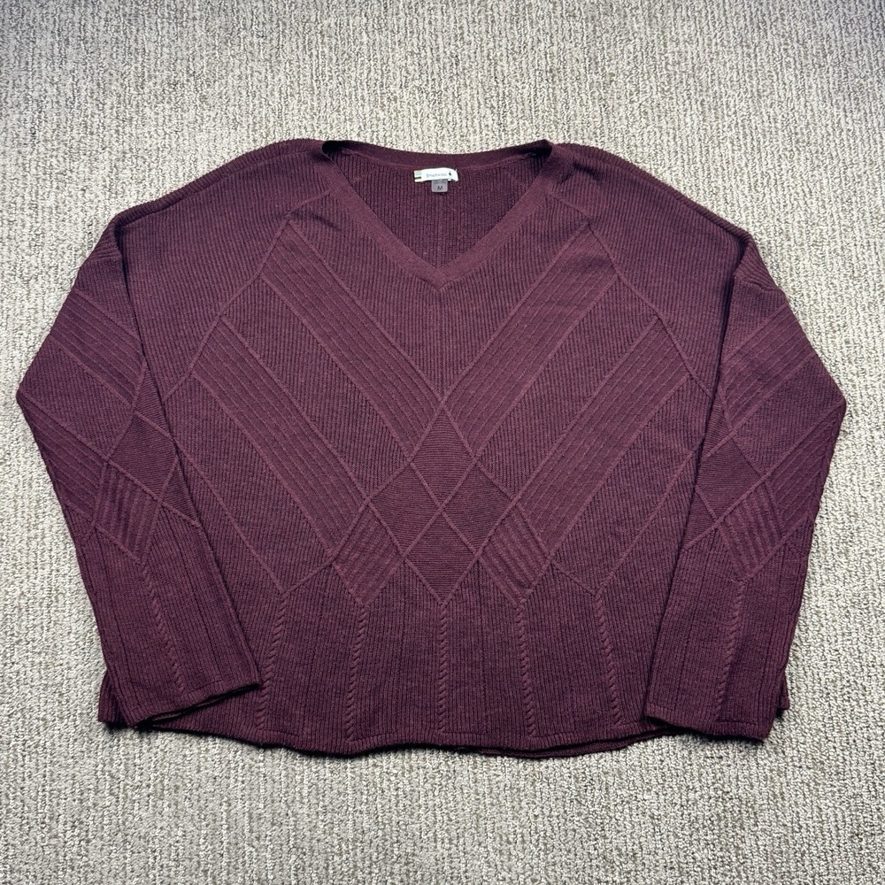 Smartwool Womens M Shadow Pine Cable Knit V Neck Sweater Long Sleeve Burgundy